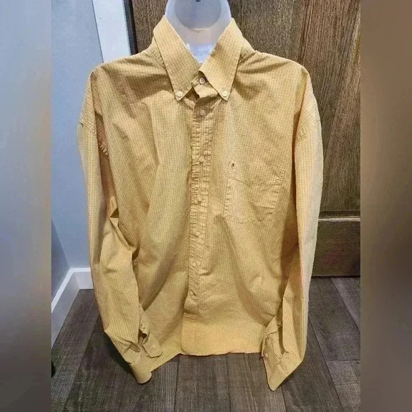 Tommy Hilfiger Mens 80s 2 Ply Fabric Gold Plaid Long Sleeve Button Up Shirt XL - Picture 1 of 6